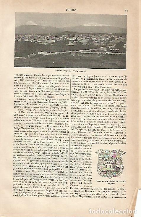 Otros art&iacute;culos de coleccionismo en papel: LAMINA ESPASA 3677: Vista general de Puebla Mexico - Varios Autores
