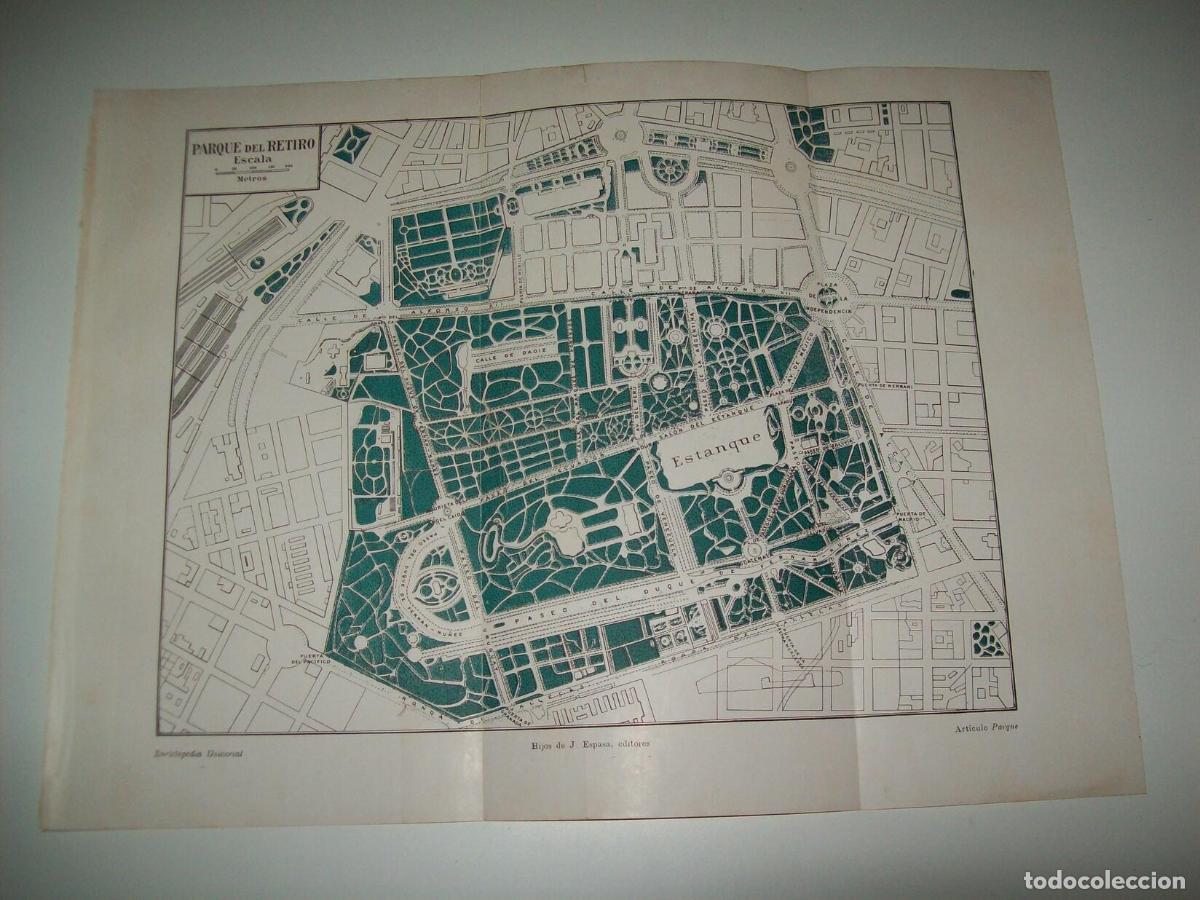 Otros art&iacute;culos de coleccionismo en papel: LAMINA ESPASA 2305: Plano del Parque del Retiro. Madrid - Varios Autores