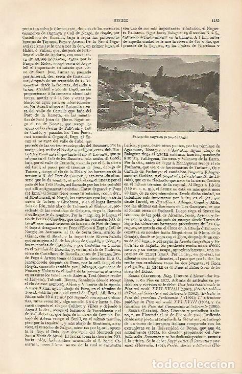 Otros art&iacute;culos de coleccionismo en papel: LAMINA ESPASA 19684: El Segre por la Seu d Urgell - Varios