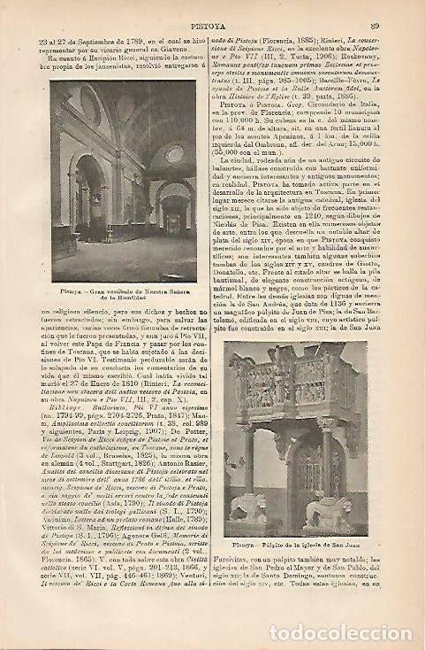 Otros art&iacute;culos de coleccionismo en papel: LAMINA ESPASA 3252: Vistas de Pistoya Italia - Varios Autores