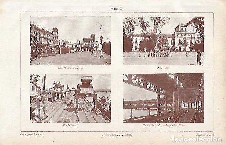 Otros art&iacute;culos de coleccionismo en papel: LAMINA ESPASA 4485: Vistas de Huelva - Varios Autores