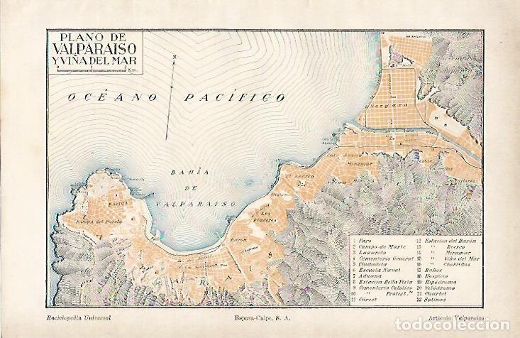 Otros art&iacute;culos de coleccionismo en papel: LAMINA ESPASA 4766: Plano de Valparaiso y Vi&ntilde;a de Mar Chile - Varios Autores