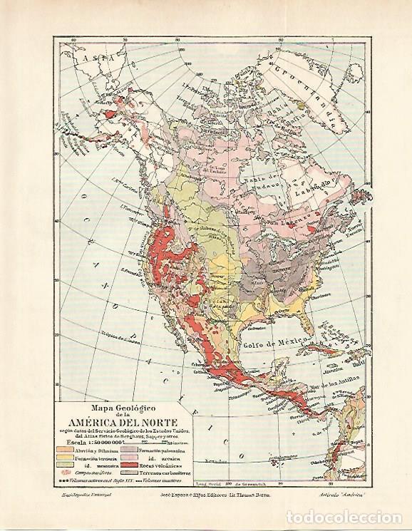 Otros art&iacute;culos de coleccionismo en papel: LAMINA ESPASA 5508: Mapa geologico de America del Norte - Varios Autores