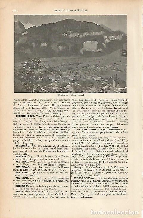 Otros art&iacute;culos de coleccionismo en papel: LAMINA ESPASA 11594: Vista general de Meiringen - Varios