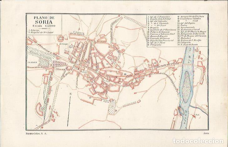 Otros art&iacute;culos de coleccionismo en papel: LAMINA ESPASA 34197: Plano de Soria - Varios