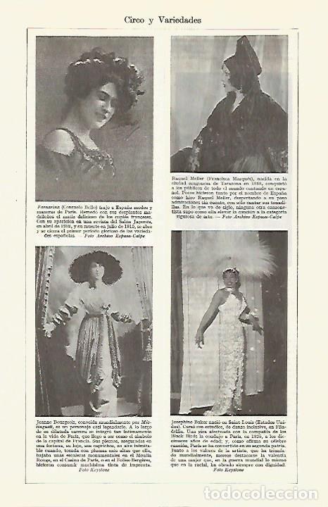 Paper Collecting Others: LAMINA ESPASA 27632: Fornarina Raquel Meller Mistinguell y Josephine Baker - Varios