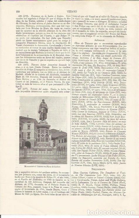 Otros art&iacute;culos de coleccionismo en papel: LAMINA ESPASA 35025: Monumento a Tiziano en Pieve di Cadore - Varios