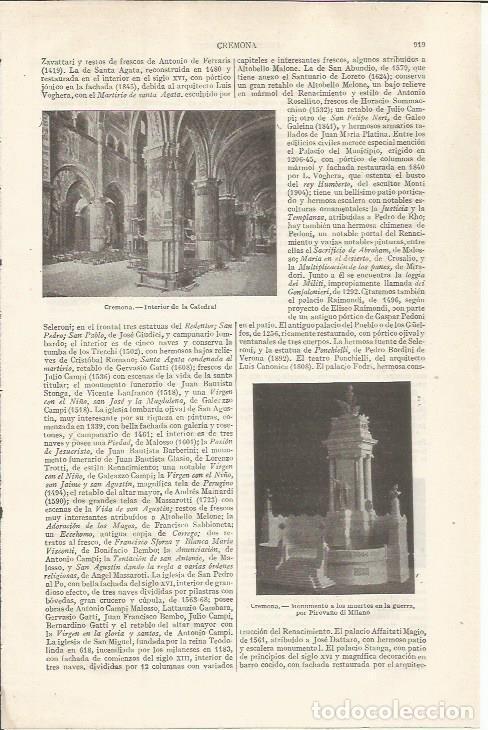 Otros art&iacute;culos de coleccionismo en papel: LAMINA ESPASA 34924: Interior de la Catedral de Cremona - Varios