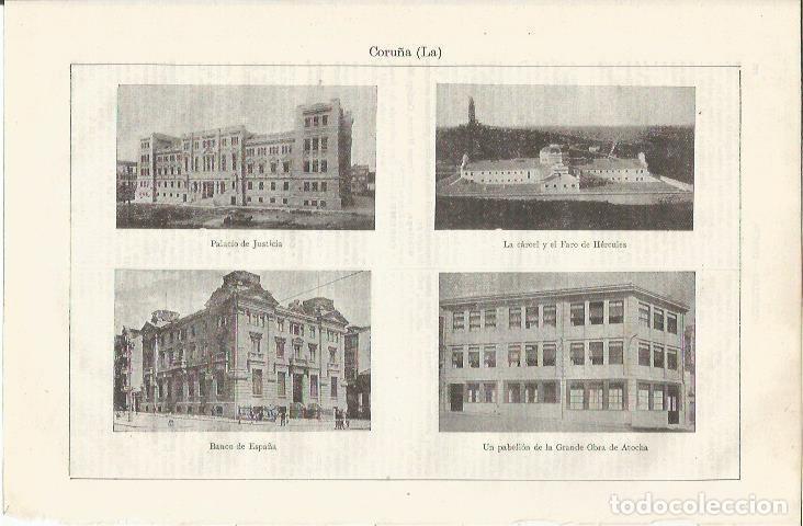 Otros art&iacute;culos de coleccionismo en papel: LAMINA ESPASA 34911: Palacio de Justicia, carcel, Banco de Espa&ntilde;a y Pabellon en La Coru&ntilde;a - Varios