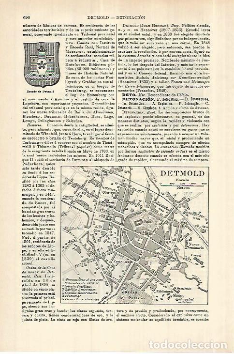 Otros art&iacute;culos de coleccionismo en papel: LAMINA ESPASA 27805: Plano y escudo de Detmold Alemania - Varios