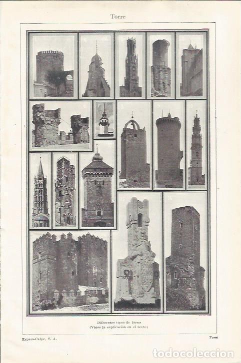 Otros art&iacute;culos de coleccionismo en papel: LAMINA ESPASA 35179: Tipos de torres - Varios