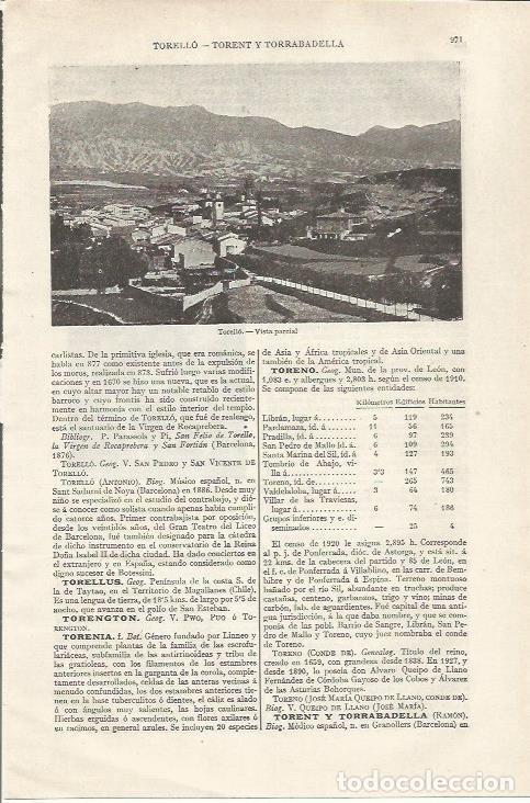 Otros art&iacute;culos de coleccionismo en papel: LAMINA ESPASA 35139: Vista de Torello - Varios
