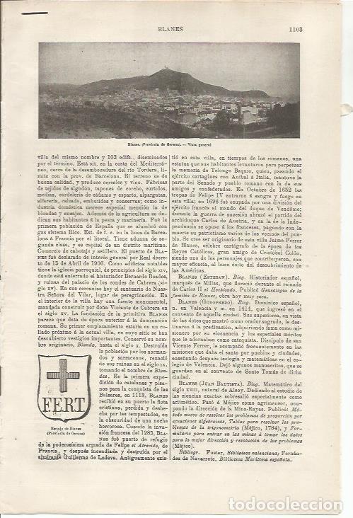 Otros art&iacute;culos de coleccionismo en papel: LAMINA ESPASA 34590: Vista y escudo de Blanes, Girona - Varios
