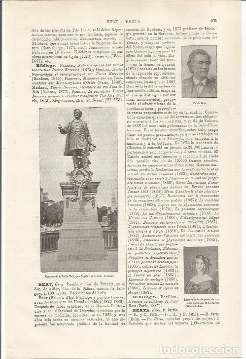 Otros art&iacute;culos de coleccionismo en papel: LAMINA ESPASA 34480: Monumento a P. Bert en Auserre, Francia - Varios