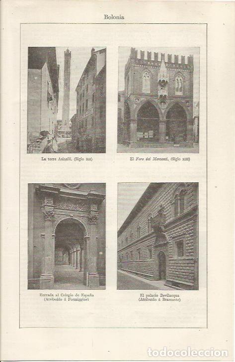 Otros art&iacute;culos de coleccionismo en papel: LAMINA ESPASA 34636: Torre Asinelli, Foro dei Mercanti, Palacio Bevilacqua y Colegio de Espa&ntilde;a en Bo
