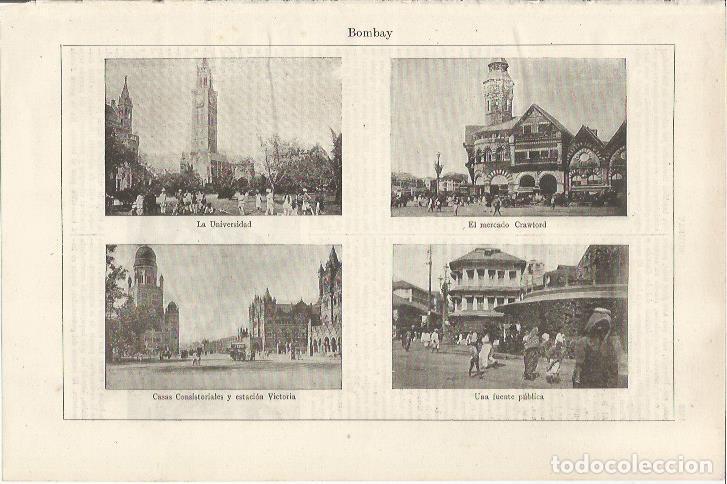 Otros art&iacute;culos de coleccionismo en papel: LAMINA ESPASA 34654: Universidad, Mercado Crawford, Estacion Victoria y fuente en Bombay - Varios