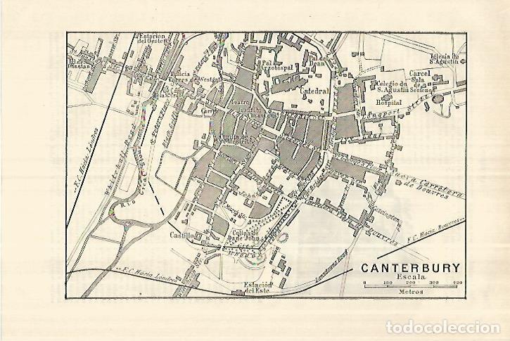 Otros art&iacute;culos de coleccionismo en papel: LAMINA ESPASA 28230: Plano de Canterbury Inglaterra - Varios