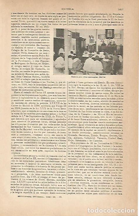 Otros art&iacute;culos de coleccionismo en papel: LAMINA ESPASA 18940: Escuela de Melilla para ni&ntilde;os de Marruecos - Varios