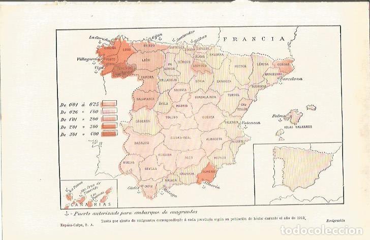 Otros art&iacute;culos de coleccionismo en papel: LAMINA ESPASA 35644: Mapa de emigrantes de Espa&ntilde;a en 1913 - Varios