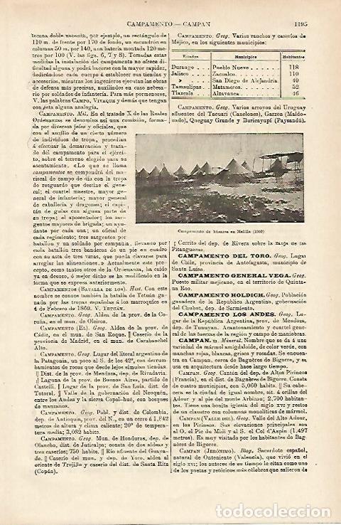 Otros art&iacute;culos de coleccionismo en papel: LAMINA ESPASA 14787: Campamento de husares en Melilla en 1909 - Varios