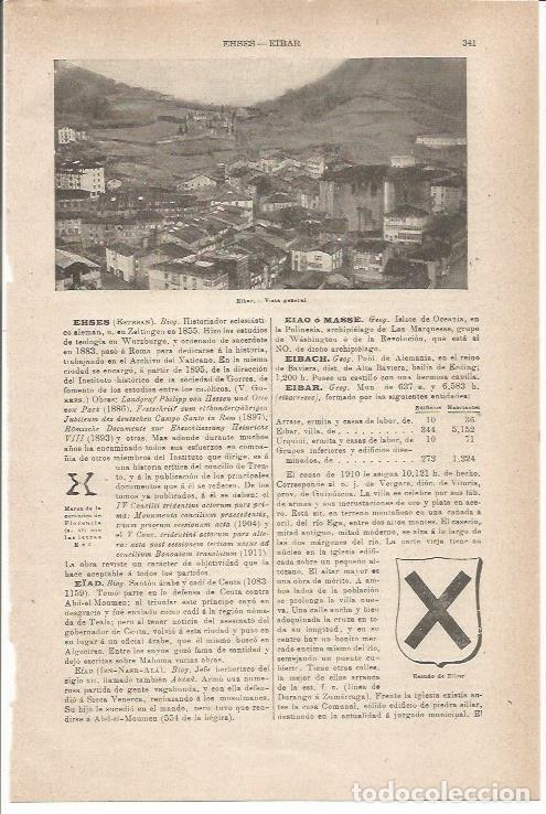 Otros art&iacute;culos de coleccionismo en papel: LAMINA ESPASA 35544: Vista de Eibar, Guipuzcoa - Varios