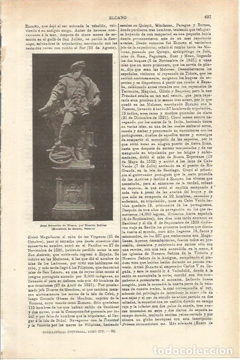 Otros art&iacute;culos de coleccionismo en papel: LAMINA ESPASA 35570: Juan Sebastian de Elcano, por Ricardo Bellver - Varios