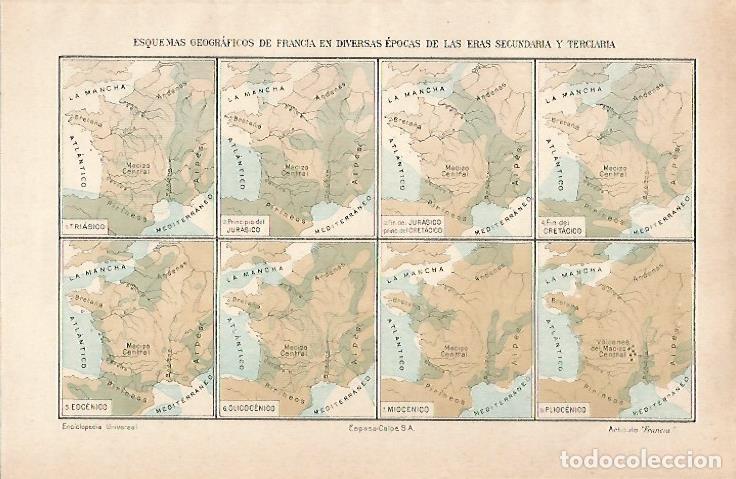 Otros art&iacute;culos de coleccionismo en papel: LAMINA ESPASA 28482: Mapas de Francia en la era secundaria y terciaria - Varios