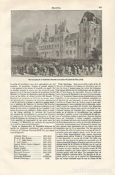 Otros art&iacute;culos de coleccionismo en papel: LAMINA ESPASA 28476: Proclamacion de la Republica en 1870 - Varios