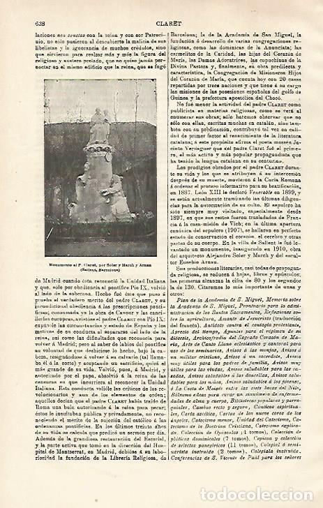 Otros art&iacute;culos de coleccionismo en papel: LAMINA ESPASA 28643: Monumento al Padre Claret por Soler y March en Sallent Barcelona - Varios
