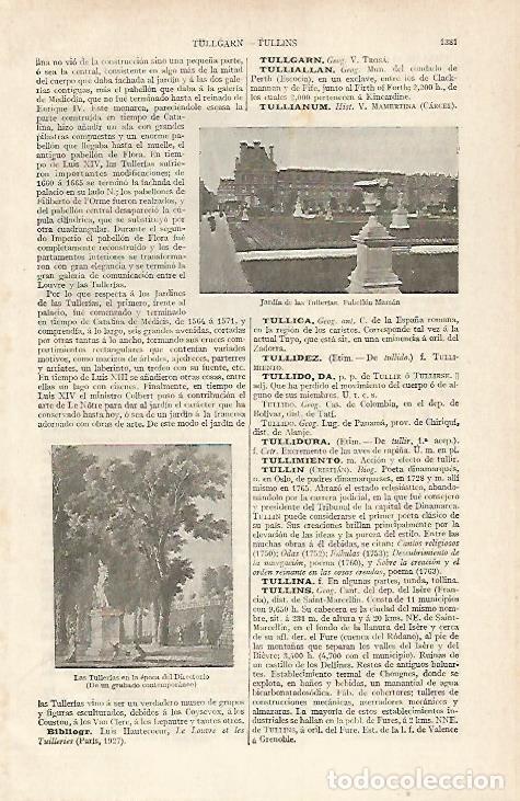 Otros art&iacute;culos de coleccionismo en papel: LAMINA ESPASA 20578: Jardin de las Tullerias Paris - Varios