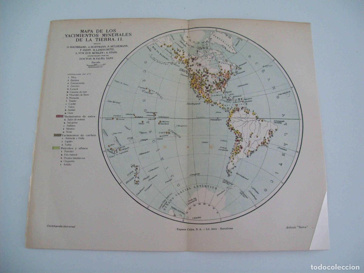 Otros art&iacute;culos de coleccionismo en papel: LAMINA ESPASA 8434: Mapa mundial de yacimientos minerales - Varios