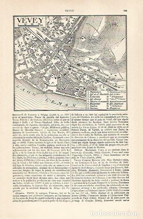 Otros art&iacute;culos de coleccionismo en papel: LAMINA ESPASA 28877: Plano de Vevey Suiza - Varios