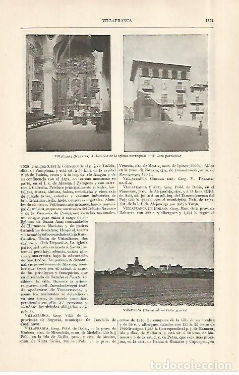 Otros art&iacute;culos de coleccionismo en papel: LAMINA ESPASA 29058: Vistas de Vilafranca Navarra - Varios