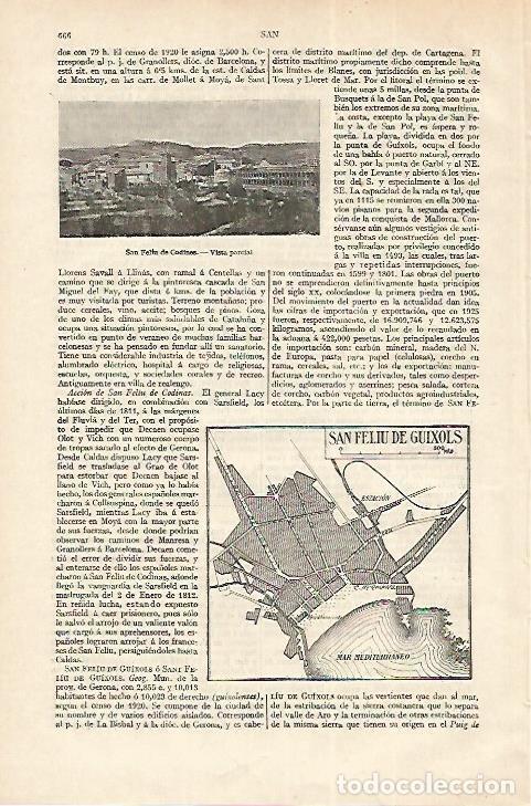 Otros art&iacute;culos de coleccionismo en papel: LAMINA ESPASA 18278: Plano y vista de Sant Feliu de Guixols Girona - Varios