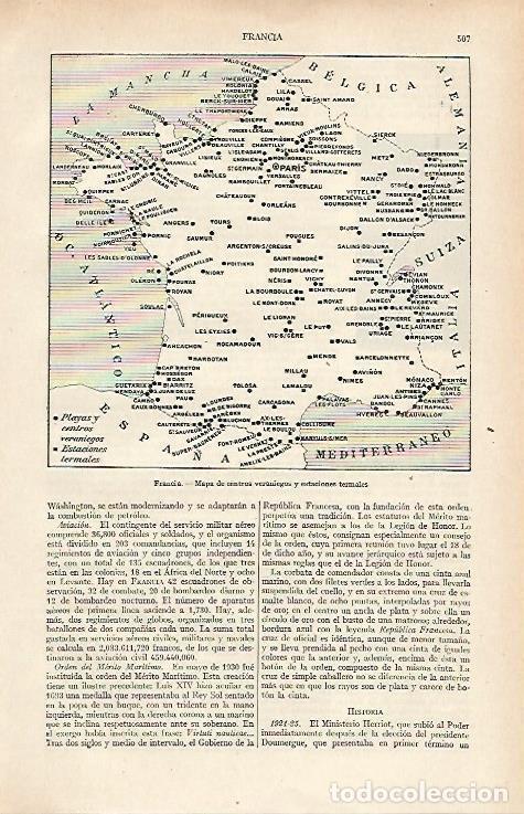 Otros art&iacute;culos de coleccionismo en papel: LAMINA ESPASA 16115: Mapa de centros veraniegos de Francia - Varios