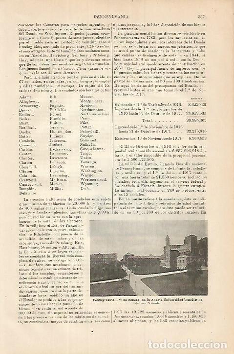 Otros art&iacute;culos de coleccionismo en papel: LAMINA ESPASA 17958: Universidad de San Vicente en Pennsylvania - Varios