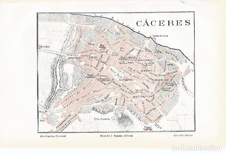 Otros art&iacute;culos de coleccionismo en papel: LAMINA De ESPASA 0092: Mapa de la ciudad de Caceres - Varios autores