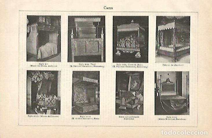Otros art&iacute;culos de coleccionismo en papel: LAMINA De ESPASA 00175: Camas de los siglos XVI al XVIII - Varios autores