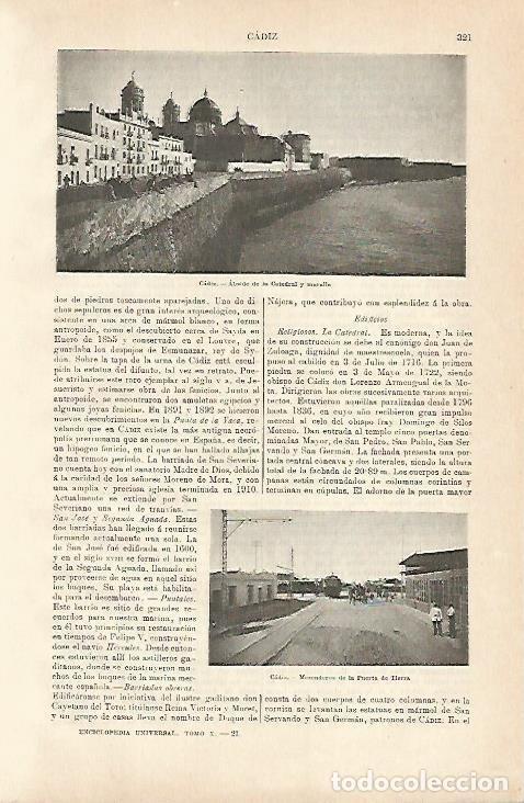 Otros art&iacute;culos de coleccionismo en papel: LAMINA De ESPASA 00134: Cadiz. Vistas - Varios autores