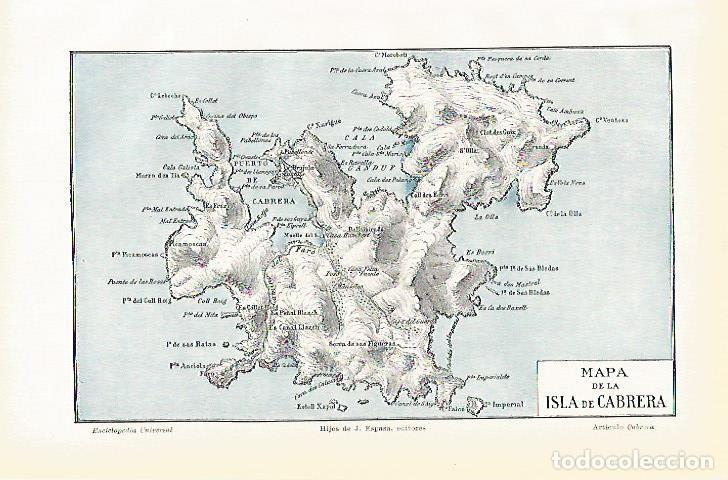 Otros art&iacute;culos de coleccionismo en papel: LAMINA De ESPASA 0090: Mapa de la isla de Cabrera - Varios autores
