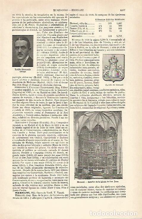 Otros art&iacute;culos de coleccionismo en papel: LAMINA ESPASA 29515: Escudo e interior de la iglesia de Hernani Guipuzcoa - Varios