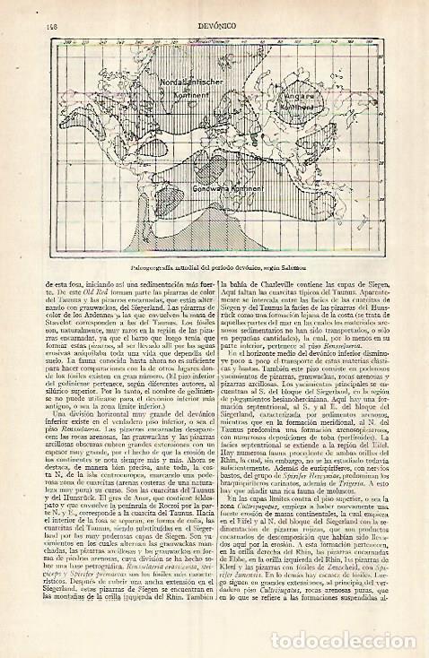 Otros art&iacute;culos de coleccionismo en papel: LAMINA ESPASA 29576: Paleogeografia mundial del periodo devonico segun Salomon - Varios