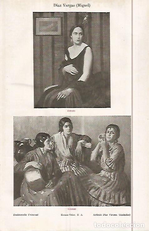 Otros art&iacute;culos de coleccionismo en papel: LAMINA ESPASA 29581: Retrato y Gitanas por M. Diaz Vargas - Varios