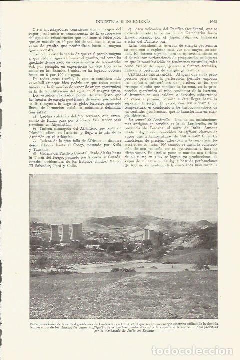 Otros art&iacute;culos de coleccionismo en papel: LAMINA ESPASA 35917: Central geotermica de Larderello, Italia - Varios