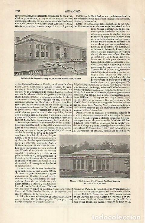 Otros art&iacute;culos de coleccionismo en papel: LAMINA ESPASA 29560: Edificio de la Hispanic Society os America en Nueva York en 1915 - Varios