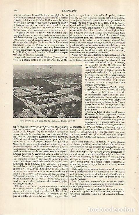 Otros art&iacute;culos de coleccionismo en papel: LAMINA ESPASA 29702: Vista de la Exposicion de Higiene de Dresde en 1930 - Varios