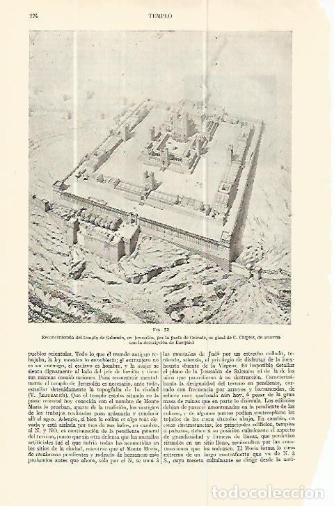 Otros art&iacute;culos de coleccionismo en papel: LAMINA ESPASA 13783: Reconstruccion del Templo de Salomon por C. Chipiez - Varios