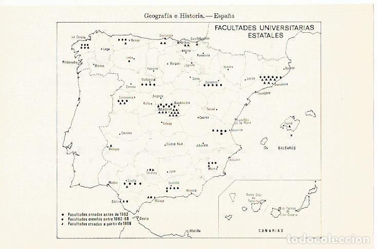 Otros art&iacute;culos de coleccionismo en papel: LAMINA ESPASA 13385: Mapa de las facultades Universitarias de Espa&ntilde;a - Varios