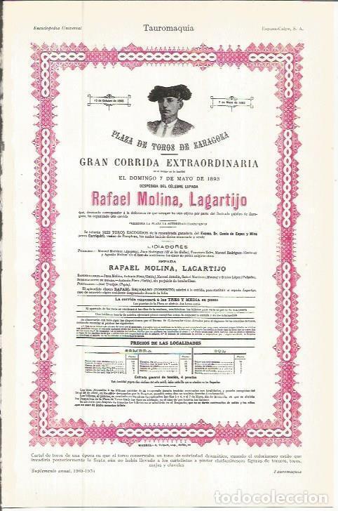 Otros art&iacute;culos de coleccionismo en papel: LAMINA ESPASA 36658: Cartel taurino de Zaragoza del 7 de mayo de 1893 - Varios