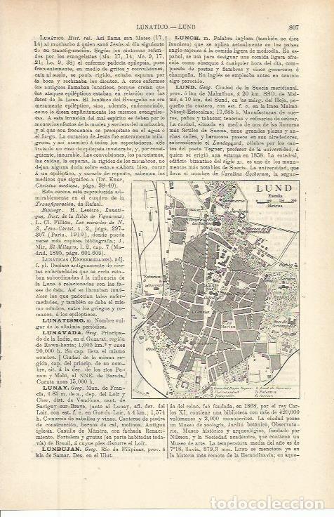 Otros art&iacute;culos de coleccionismo en papel: LAMINA ESPASA 36315: Plano de Lund, Suecia - Varios